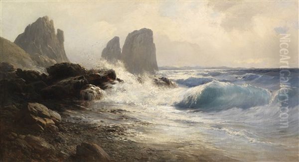 Die Faraglioni-felsen Vor Der Kuste Von Capri Oil Painting by Edward Theodore Compton