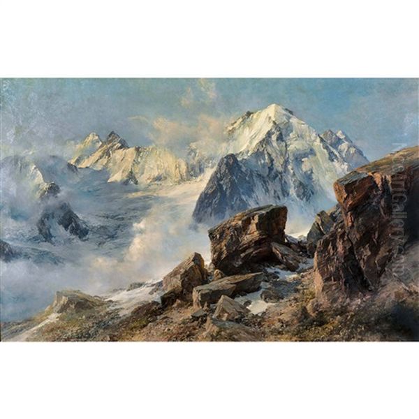 Aiguille D'argentiere With Tour Noir, Aiguille Verte And Saleina Glacier Oil Painting by Edward Theodore Compton