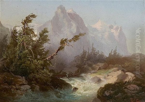 A Study Of An Alpine Landscape Oil Painting by Edward Theodore Compton