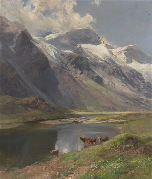 Bei Kaprun: Mooserbodental Mit Blick Auf Den Karlinger Gletscher Oil Painting by Edward Theodore Compton