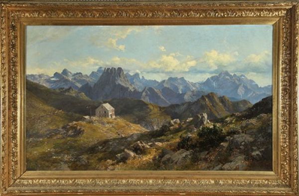 Edmund-probst-haus Am Nebelhorn Mit Blick Uber Die Allgauer Alpen Oil Painting by Edward Theodore Compton