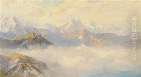 Berner Alpen - Morgen Auf Arnifirst Bei Brienz Oil Painting by Edward Theodore Compton