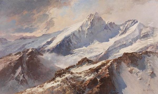 Blick Auf Den Grosglockner Vom Grosen Wiesbachhorn Oil Painting by Edward Theodore Compton