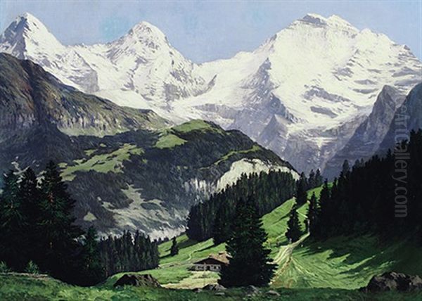 Sommertag Im Berner Oberland Mit Eiger, Monch Und Jungfrau Oil Painting by Edward Theodore Compton