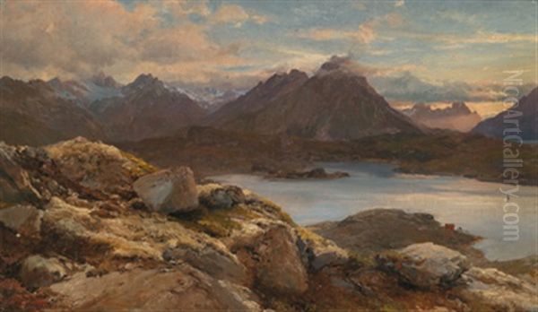 Blick Auf Den Austnesfjord Auf Den Lofoten, Norwegen Oil Painting by Edward Theodore Compton