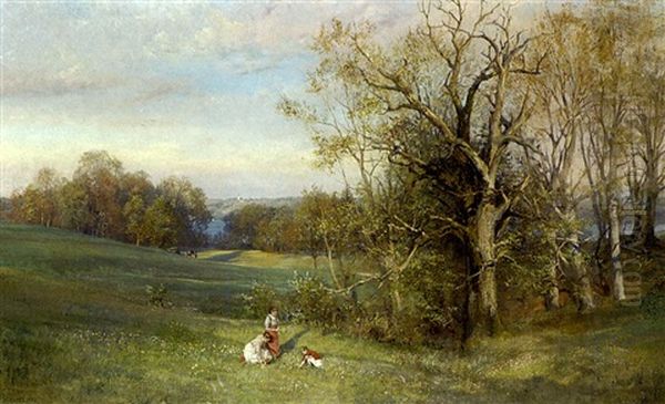 Fruhling Am Starnberger See, Mit Blumen Pfluckenden Madchen Oil Painting by Edward Theodore Compton