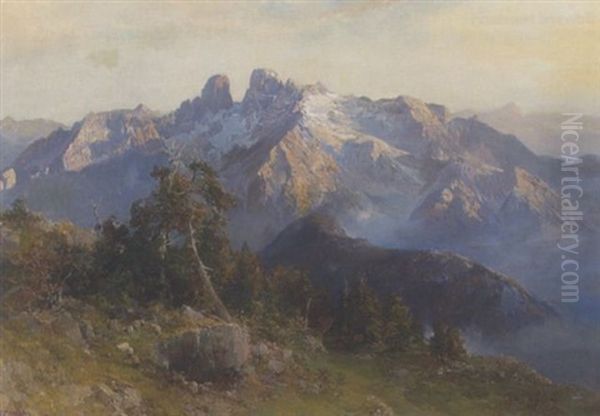 Morgen Im Hochgebirge - Blick Auf Den Monte Cristallo Oil Painting by Edward Theodore Compton