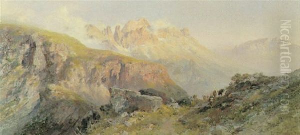 Abend Auf Dem Schlern (ansicht Des Rosengarten) Oil Painting by Edward Theodore Compton