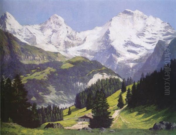 Sommertag Im Berner Oberland Mit Blick Auf Eiger, Monch Und Jungfrau Oil Painting by Edward Theodore Compton