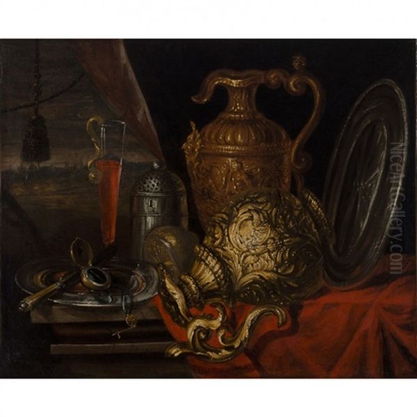 Nature Morte Aux Pieces D'orfevrerie by Meiffren Comte