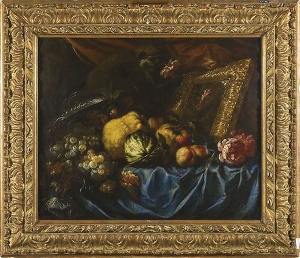 Natura Morta Con Scimmia - Vanitas Oil Painting by Meiffren Comte