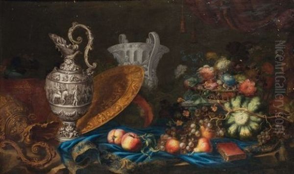 Nature Morte Aux Fruits Et Aiguiere En Argent Oil Painting by Meiffren Comte