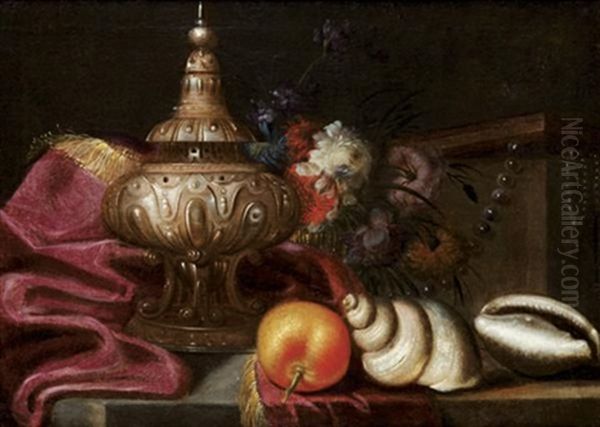 Nature Morte Au Pot Pourri, Aux Coquillages Et A L'orange Oil Painting by Meiffren Comte