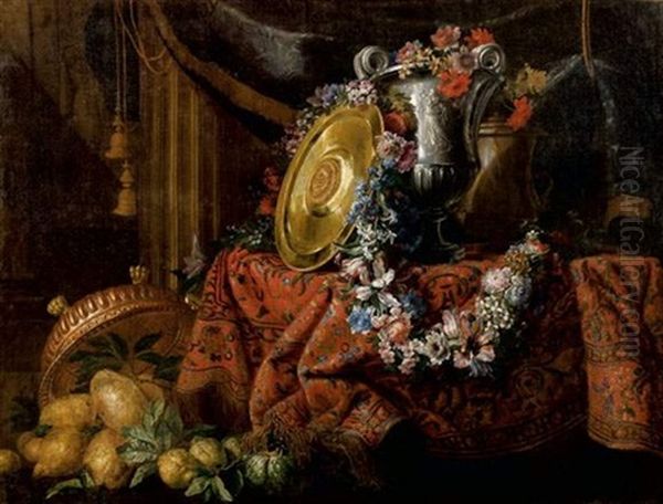 Nature Morte Aux Vases Et A La Guirlande De Fleurs Oil Painting by Meiffren Comte