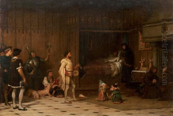 Bohemiens Faisant Danser Des Petits Cochons Devant Louis Xi Malade Oil Painting by Pierre Charles Comte