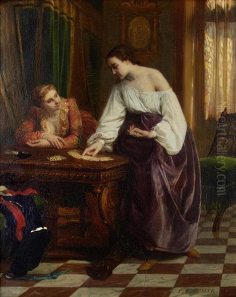 The Card Reader Oil Painting by Pierre Charles Comte