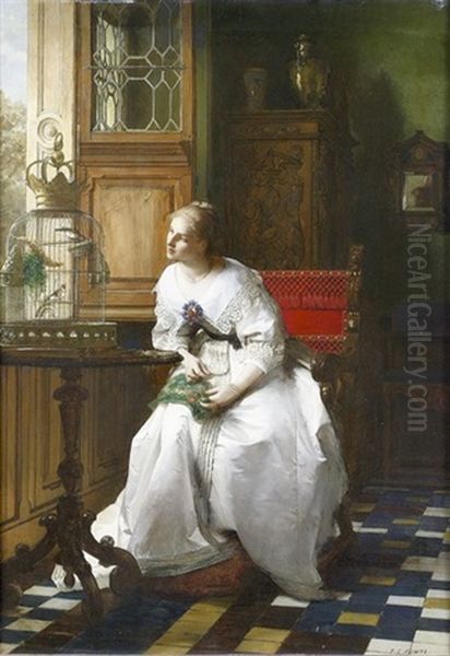 Frau Am Fenster Oil Painting by Pierre Charles Comte