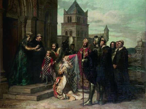 Sainte Rhingarde Entrant Au Monastere De Marsigny Oil Painting by Pierre Charles Comte