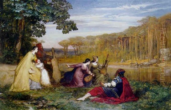 Assemblee De Troubadours Surpris Par Une Apparition Oil Painting by Pierre Charles Comte