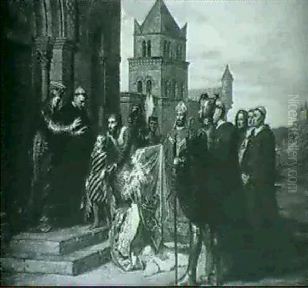 Sainte Rhingarde Entrant Au Monastere De Marsigny Oil Painting by Pierre Charles Comte