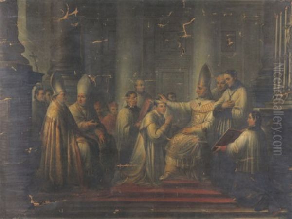 Papa Gregorio Xvi Benedice E Consacra Ludovico Altieri Nella Basilica Di Santa Maria Maggiore, Al Cospetto Del Cardinale Sinibaldi Oil Painting by Giacomo Conca