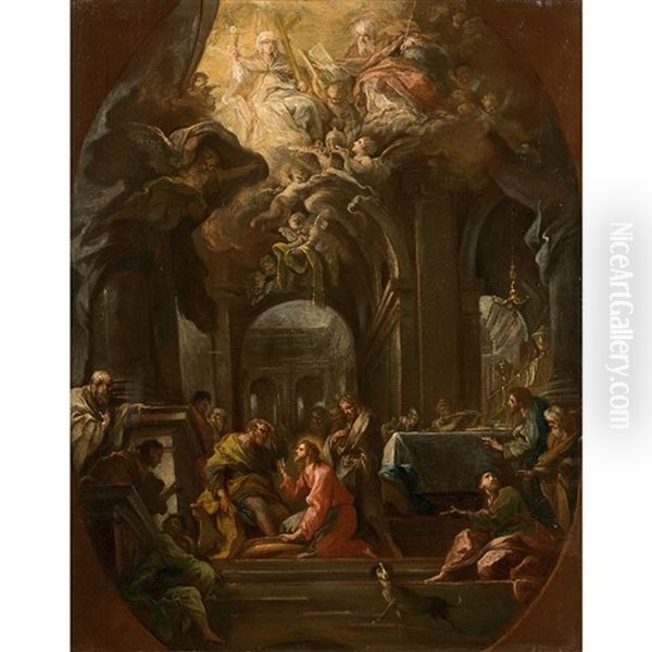 Le Lavement De Pieds Chez Simon Dans Un Ovale Peint Oil Painting by Sebastiano Conca