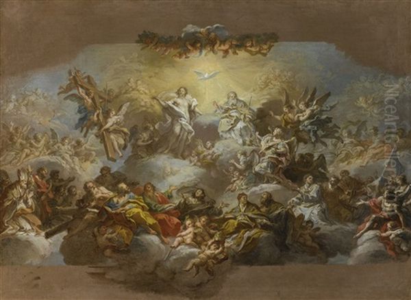 The Holy Trinity And Saints In Glory, A Sketch For A Ceiling Oil Painting by Sebastiano Conca