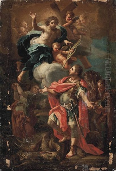 Christ Appearing To Saint George After Slaying The Dragon Oil Painting by Sebastiano Conca