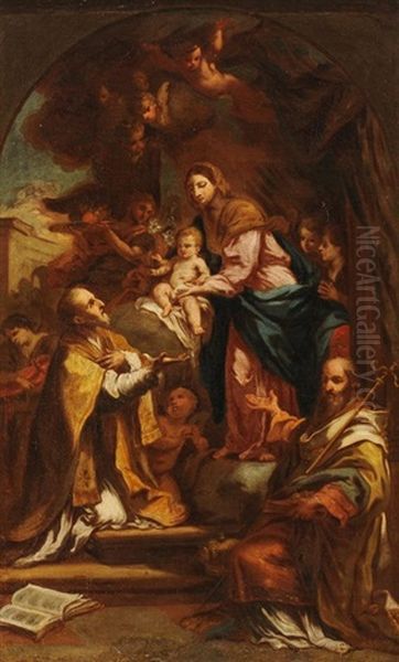 Maria Mit Kind Und Den Heiligen Filippo Neri Und Nikolaus Von Bari Oil Painting by Sebastiano Conca