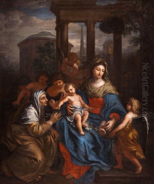 Virgen Con Nino Y Santa Ana Oil Painting by Sebastiano Conca