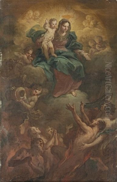 The Madonna And Child Releasing Souls From Purgatory Oil Painting by Sebastiano Conca