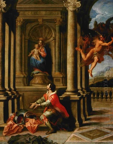 Sant'ignazio Da Loyola Depone Le Armi Davanti All Vergine Oil Painting by Sebastiano Conca