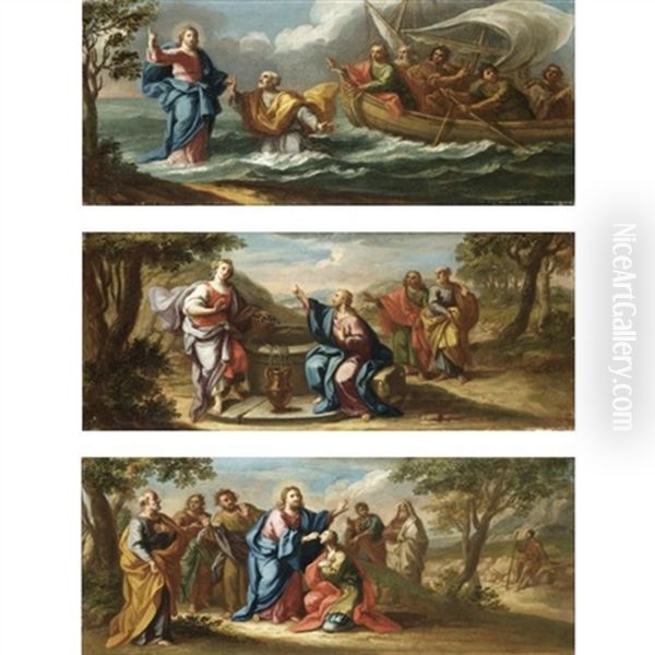 Cristo Cammina Sulle Acque (+ 2 Others; Set Of 3) Oil Painting by Sebastiano Conca