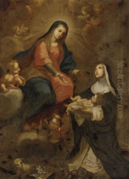 The Madonna And Child In Glory With Saint Catherine Of Siena Oil Painting by Sebastiano Conca