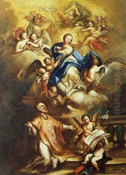 L'immacolata Concezione E San Filippo Neri Oil Painting by Sebastiano Conca