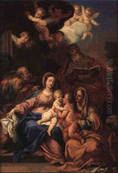 The Holy Family With Saints John And Eliabeth And Zacharias(?) Oil Painting by Sebastiano Conca