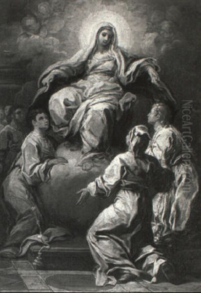 The Madonna Of Mercy Appearing To A Confraternity Of Carthusian Monks Oil Painting by Sebastiano Conca