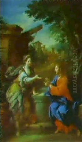 Christ And The Woman Of Samaria Oil Painting by Sebastiano Conca