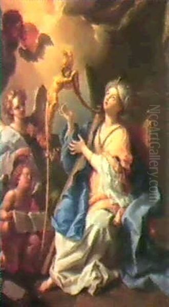 Saint Cecilia Playing The Harp Oil Painting by Sebastiano Conca