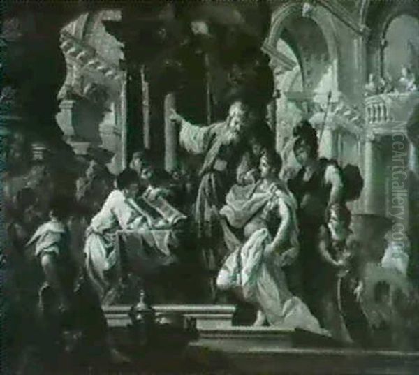 Alexander The Great In The Temple Of Jerusalem;             The Idolatry Of Solomon Oil Painting by Sebastiano Conca