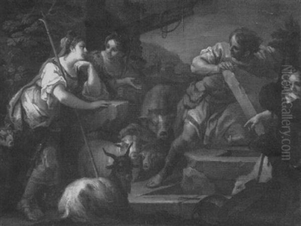 Moses And The Daughters Of Jethro Oil Painting by Sebastiano Conca