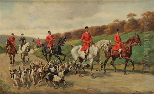 Le Depart Pour La Chasse Oil Painting by Charles-Fernand de Condamy