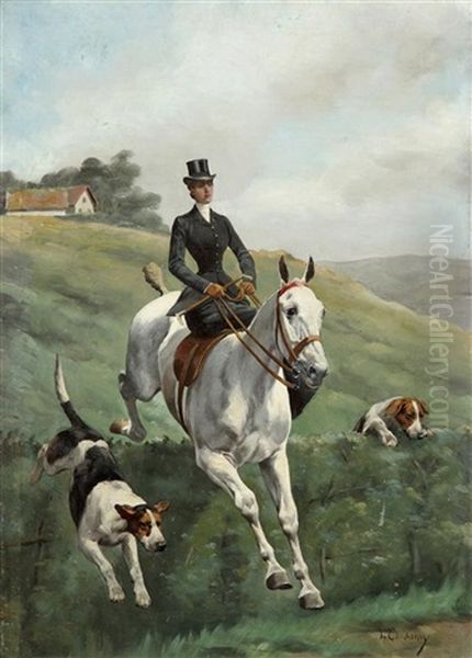 Amazone Avec Ses Chiens Oil Painting by Charles-Fernand de Condamy