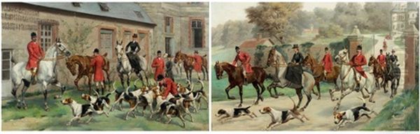 Le Depart Pour La Chasse (+ La Sortie Du Chateau; Pair) Oil Painting by Charles-Fernand de Condamy