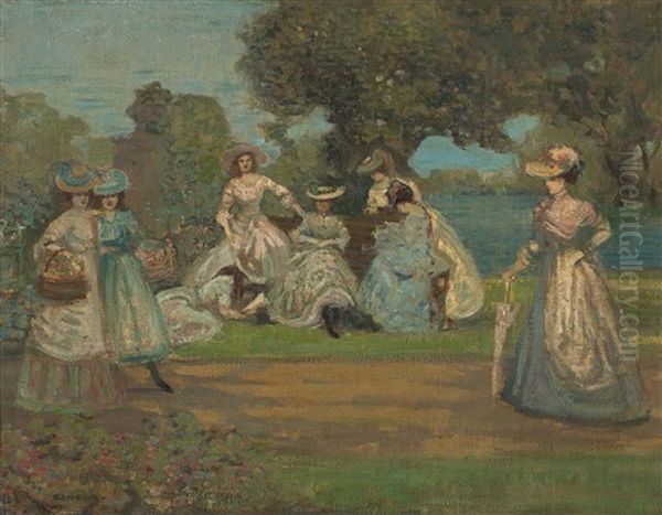 Morning In The Park (possibly The Serpentine, Hyde Park, London) Oil Painting by Charles Conder