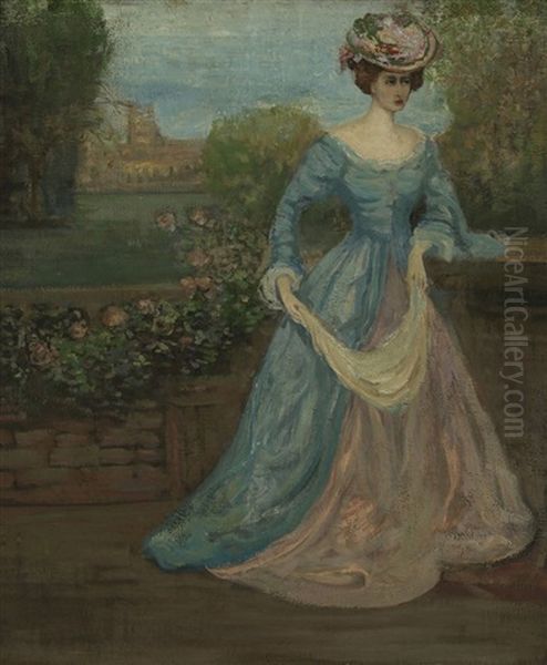 Lady Ottoline Morrell In A Park Oil Painting by Charles Conder