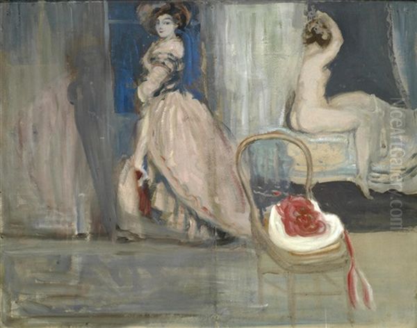 Two Ladies In A Bedchamber Oil Painting by Charles Conder