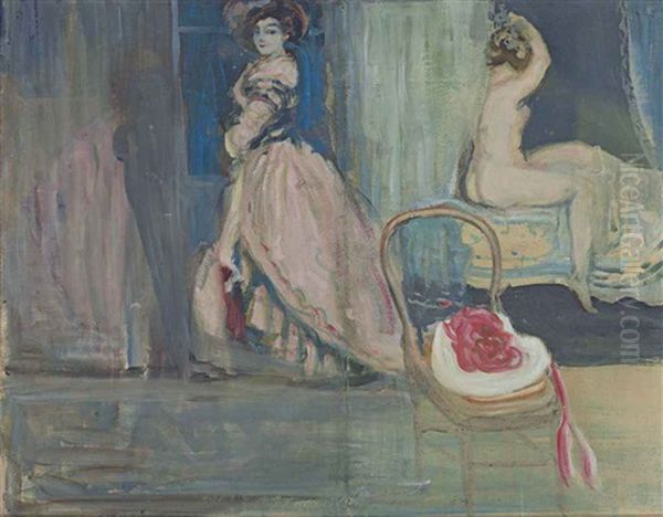 Interior With Two Figures Oil Painting by Charles Conder