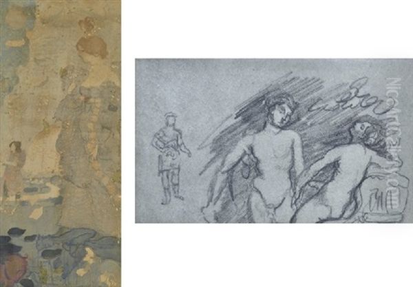 Pair Of Works I) Illustration To A Fairy Story Ii) Nude Sketch (2 Works) Oil Painting by Charles Conder