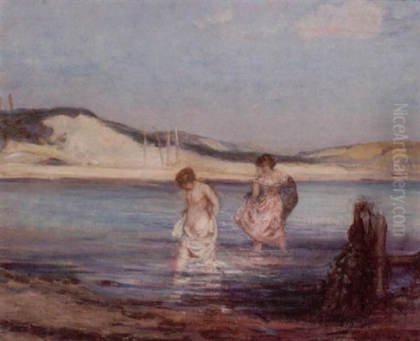 Two Young Women Paddling Oil Painting by Charles Conder